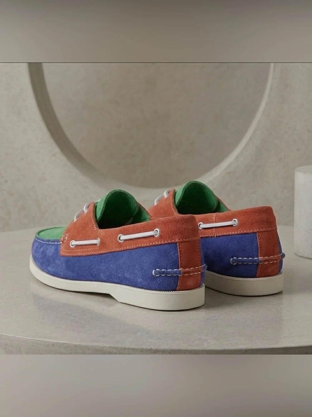 🖤🖤 CLUBROOM Mens Blue Color Block Comfort Elliot Round Toe Lace-Up Boat Shoes
